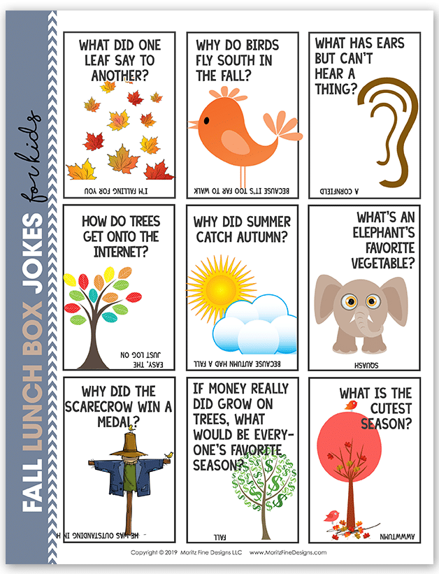 Fun and free printable fall lunch box jokes for kids.