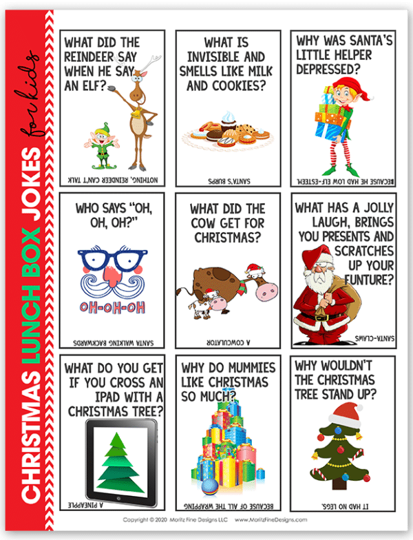 Surprise your kids at lunch with these fun and free printable Christmas Lunchbox Jokes. The jokes will keep them and their friends laughing!