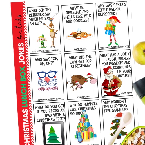 Surprise your kids at lunch with these fun and free printable Christmas Lunchbox Jokes. The jokes will keep them and their friends laughing!