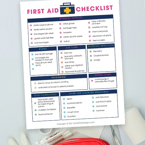 Every household needs a well stocked first aid kit. Use the free printable First Aid Checklist to make sure your kit is fully supplied.