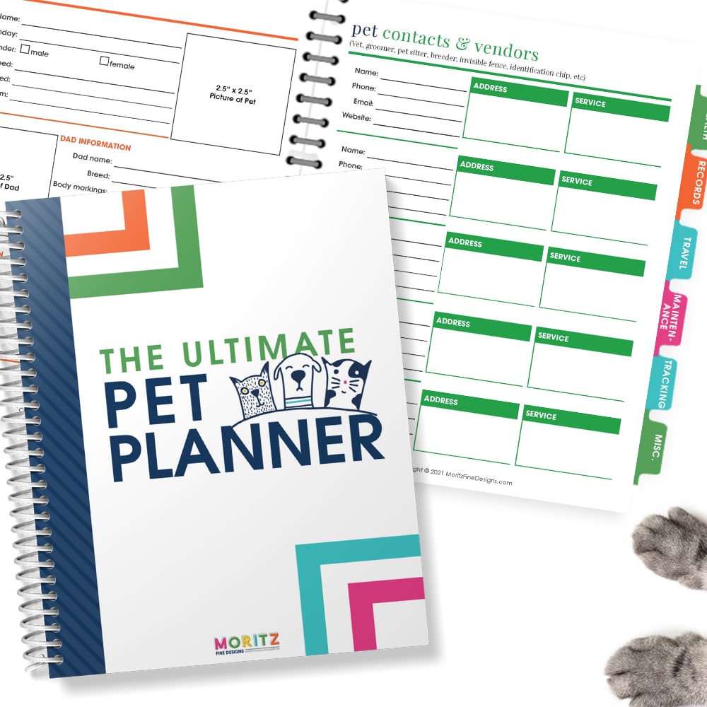 The sanity-saving Ultimate Pet Planner is designed to help you plan, track and monitor your pet's needs to help ensure a happy life!