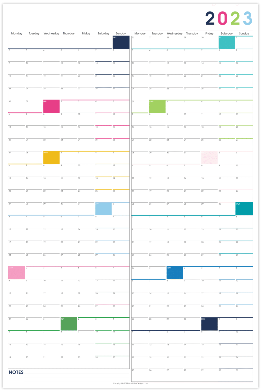 It's easy to see your year-long overview of all of your family and work events--download this free printable large wall calendar and hang!