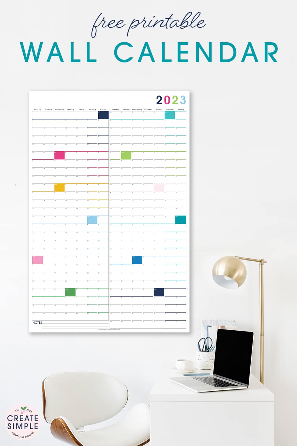 It's easy to see your year-long overview of all of your family and work events--download this free printable large wall calendar and hang!