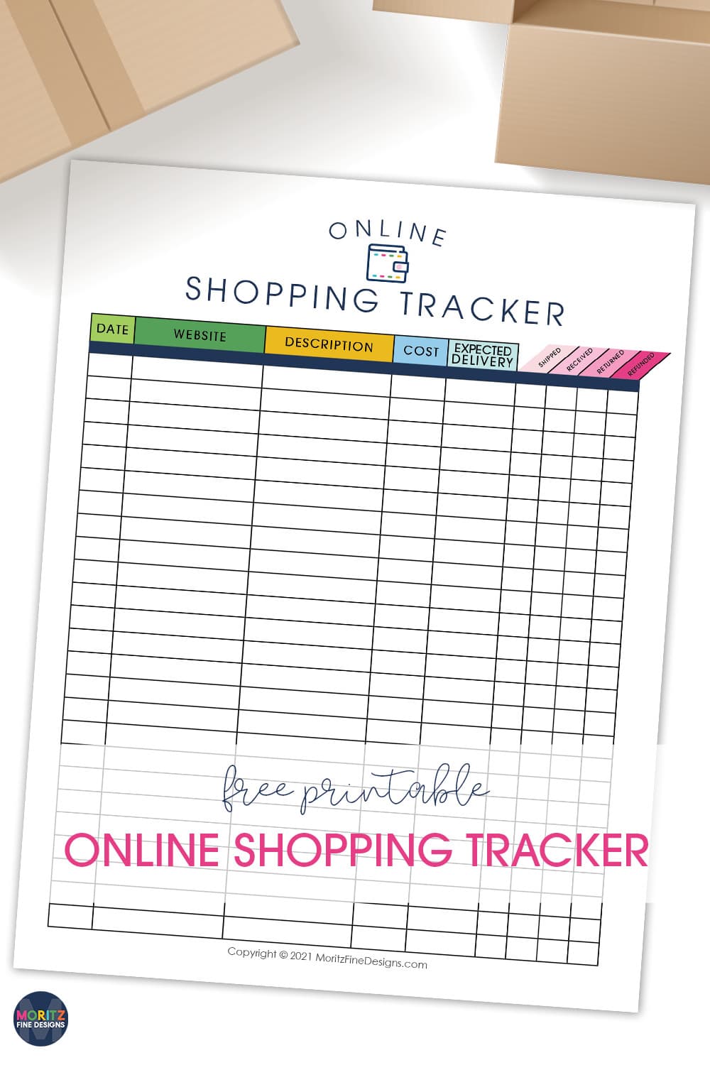 Manage, organize, and keep track of all your online purchases with the free printable Online Shopping Tracker.
