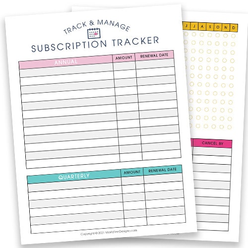 Manage Track Your Subscriptions Free Printable Subscription Tracker