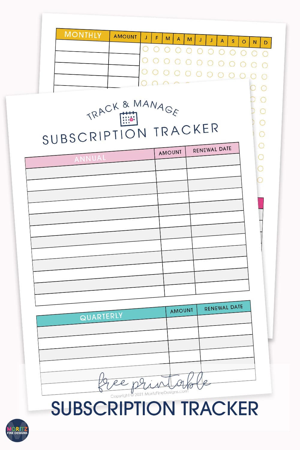 Keep track of all your subscriptions and know when they are set to auto-renew using the free printable Subscription Tracker.