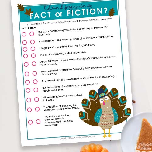Perfect for Thanksgiving Day, this free printable family Thanksgiving Game Fact or Fiction will get the entire family thinking and guessing!