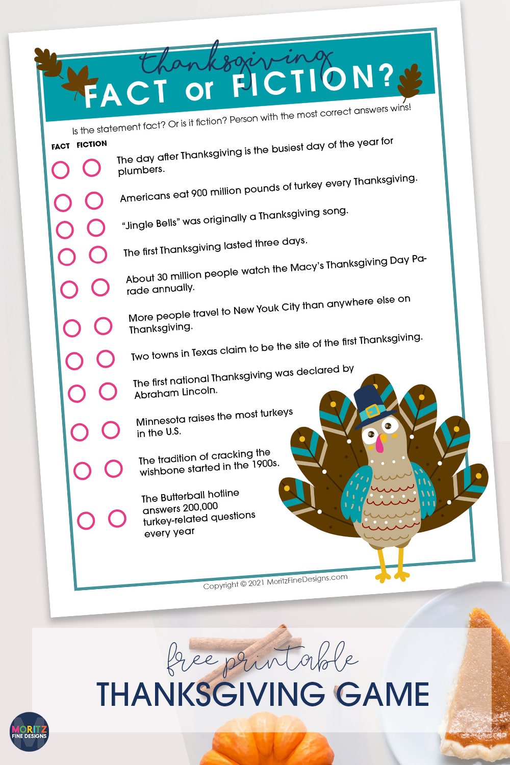 Perfect for Thanksgiving Day, this free printable family Thanksgiving Game Fact or Fiction will get the entire family thinking and guessing!