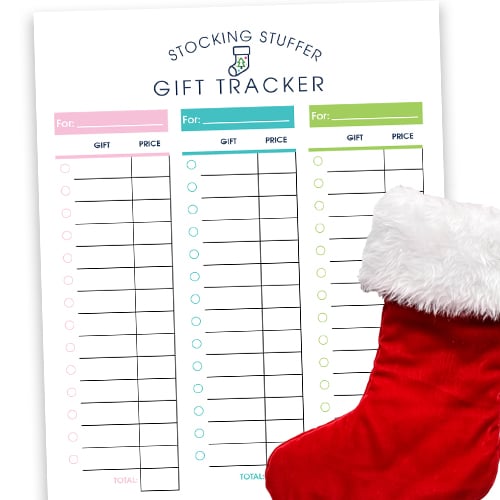 Keep track of all the gifts you purchase for stockings with the free printable Stocking Stuffer Gift Tracker.