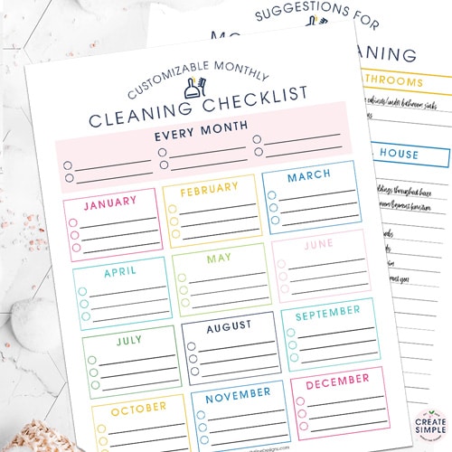 Create and customize your own monthly cleaning schedule with the free Monthly Cleaning Checklist download.