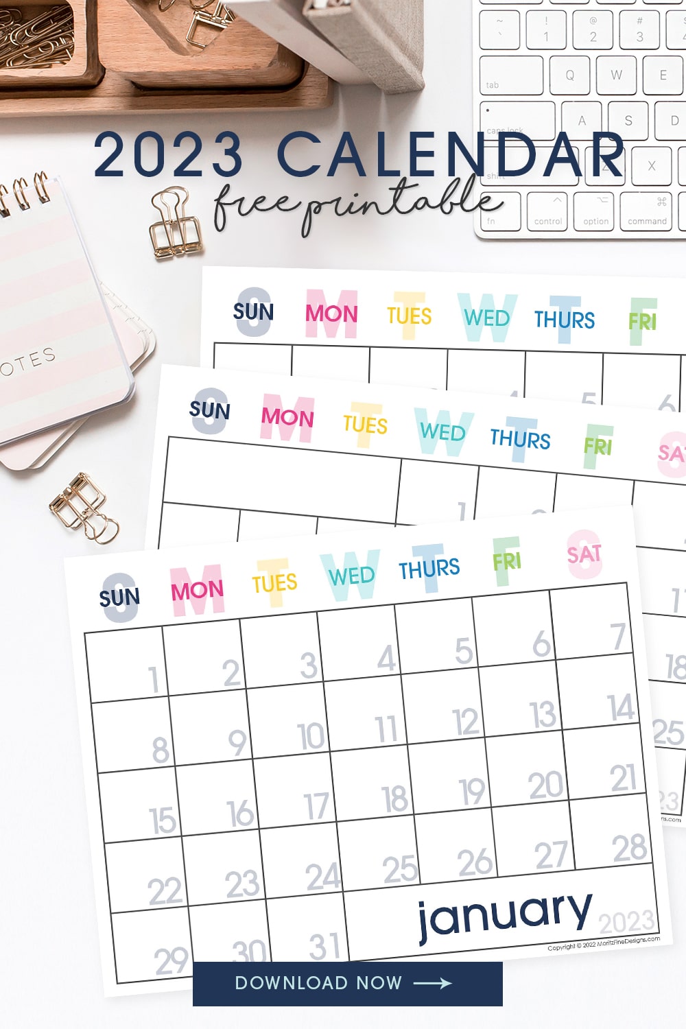 Get organized with the free printable 2023 calendar. Easy to download, print and put to use. It's even digitally editable!