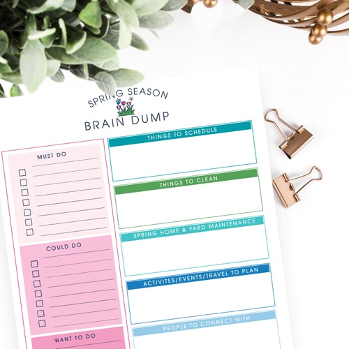 Spring Season Brain Dump Worksheet (Free Printable)