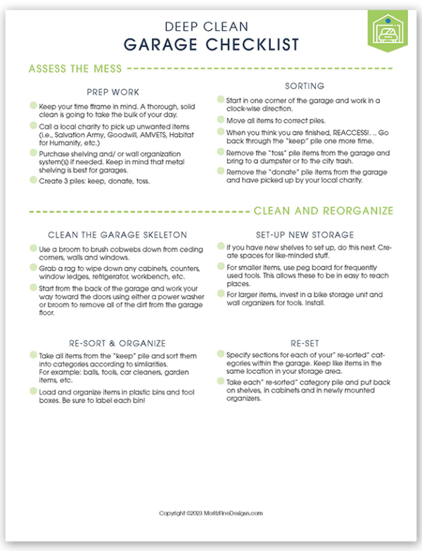 Deep Cleaning Garage Checklist Free Printable Download