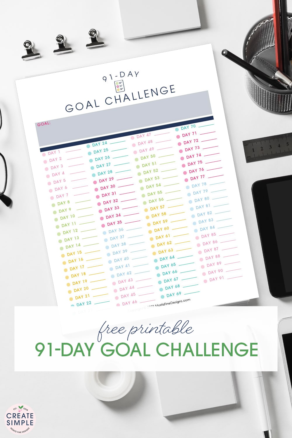 Transform your year with our free 91-Day Goal Challenge printable. Conquer goals, and visualize success one quarter at a time.