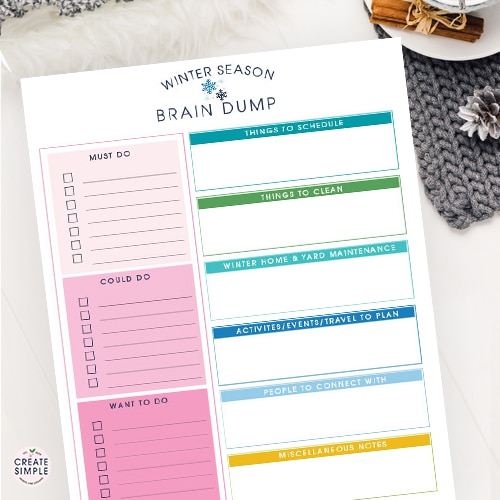 Winter Brain Dump Worksheet: Cozy Up and Declutter Your Mind!