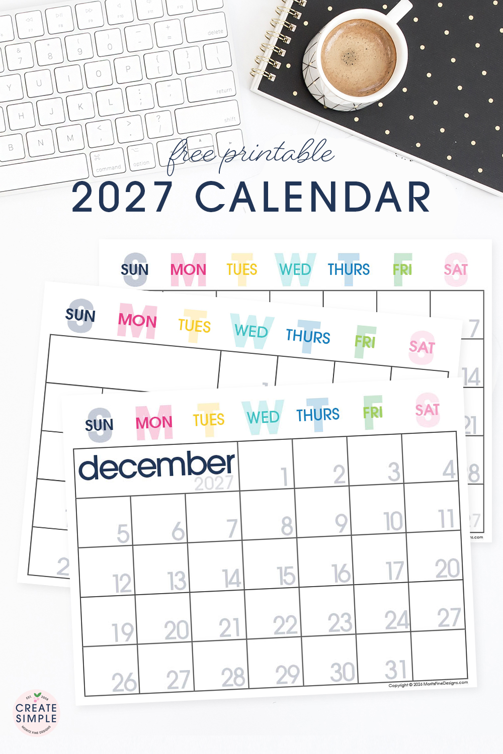 Free printable large space 2027 calendar. Download now for free.